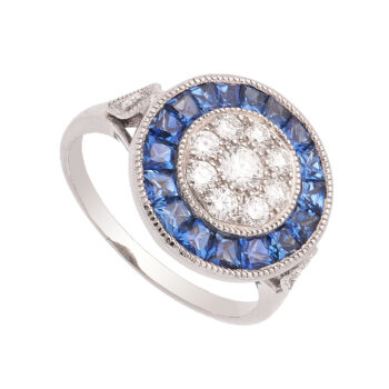 ANILLO DE ORO BLANCO DIAMANTES Y ZAFIROS