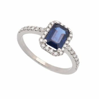 Anillo de oro blanco diamantes y zafiro